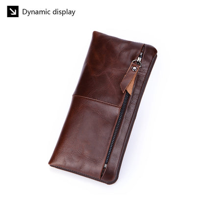 Hot-Selling Genuine Leather Men's Wallet, Business Casual Long Clutch Bag with Multiple Card Slots, Vintage Style Cowhide Men's Bag