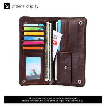 Hot-Selling Genuine Leather Men's Wallet, Business Casual Long Clutch Bag with Multiple Card Slots, Vintage Style Cowhide Men's Bag