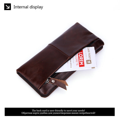 Hot-Selling Genuine Leather Men's Wallet, Business Casual Long Clutch Bag with Multiple Card Slots, Vintage Style Cowhide Men's Bag