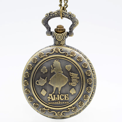 Alice in Wonderland retro pocket watch Alice and rabbit anime pocket watch female cartoon flip Hollow