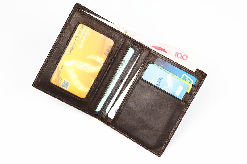 Matt Men's Leather Wallet Short Horizontal and Vertical Oil Wax Top Layer Cowhide Crocodile Head Wallet Vintage Wholesale