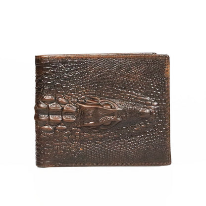 Matt Men's Leather Wallet Short Horizontal and Vertical Oil Wax Top Layer Cowhide Crocodile Head Wallet Vintage Wholesale