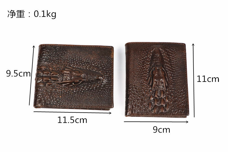 Matt Men's Leather Wallet Short Horizontal and Vertical Oil Wax Top Layer Cowhide Crocodile Head Wallet Vintage Wholesale