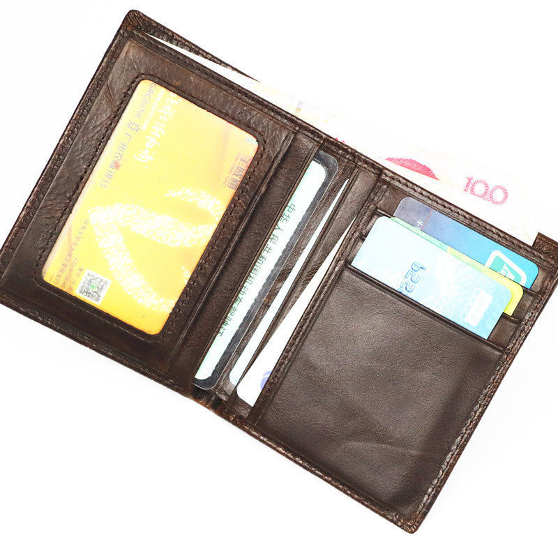 Matt Men's Leather Wallet Short Horizontal and Vertical Oil Wax Top Layer Cowhide Crocodile Head Wallet Vintage Wholesale