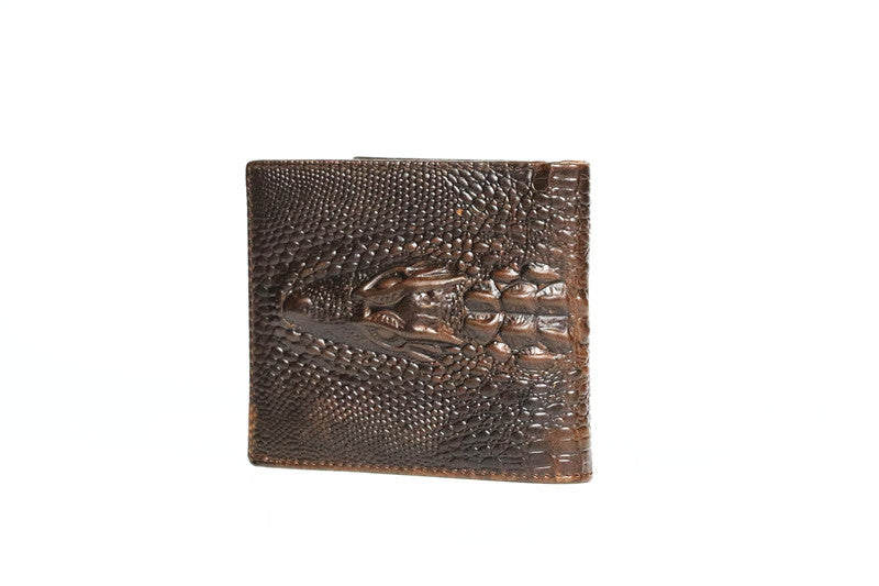 Matt Men's Leather Wallet Short Horizontal and Vertical Oil Wax Top Layer Cowhide Crocodile Head Wallet Vintage Wholesale