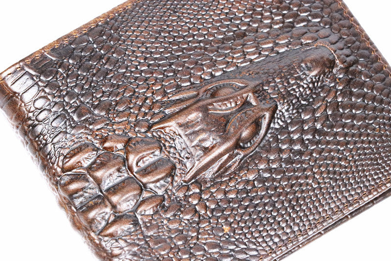 Matt Men's Leather Wallet Short Horizontal and Vertical Oil Wax Top Layer Cowhide Crocodile Head Wallet Vintage Wholesale