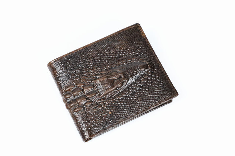 Matt Men's Leather Wallet Short Horizontal and Vertical Oil Wax Top Layer Cowhide Crocodile Head Wallet Vintage Wholesale
