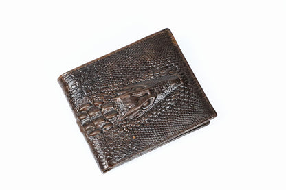 Matt Men's Leather Wallet Short Horizontal and Vertical Oil Wax Top Layer Cowhide Crocodile Head Wallet Vintage Wholesale