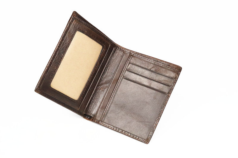 Matt Men's Leather Wallet Short Horizontal and Vertical Oil Wax Top Layer Cowhide Crocodile Head Wallet Vintage Wholesale