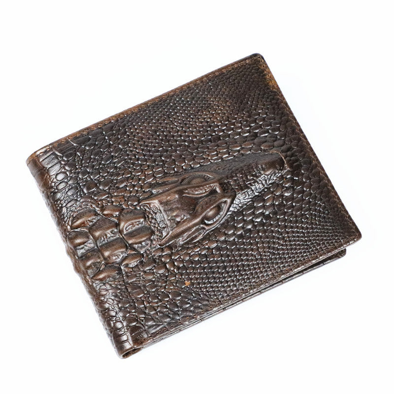 Matt Men's Leather Wallet Short Horizontal and Vertical Oil Wax Top Layer Cowhide Crocodile Head Wallet Vintage Wholesale