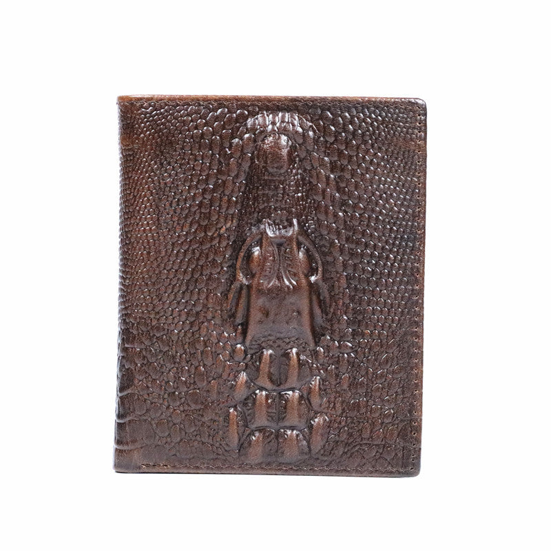 Matt Men's Leather Wallet Short Horizontal and Vertical Oil Wax Top Layer Cowhide Crocodile Head Wallet Vintage Wholesale
