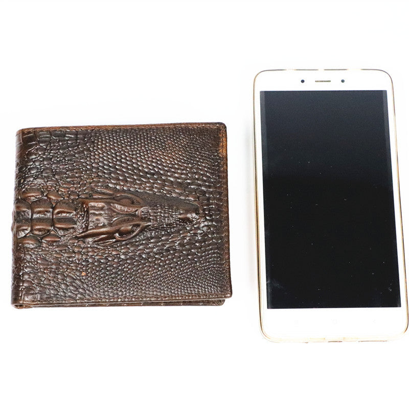 Matt Men's Leather Wallet Short Horizontal and Vertical Oil Wax Top Layer Cowhide Crocodile Head Wallet Vintage Wholesale