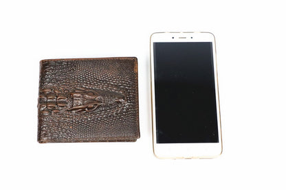Matt Men's Leather Wallet Short Horizontal and Vertical Oil Wax Top Layer Cowhide Crocodile Head Wallet Vintage Wholesale