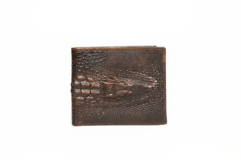 Matt Men's Leather Wallet Short Horizontal and Vertical Oil Wax Top Layer Cowhide Crocodile Head Wallet Vintage Wholesale