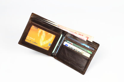 Matt Men's Leather Wallet Short Horizontal and Vertical Oil Wax Top Layer Cowhide Crocodile Head Wallet Vintage Wholesale
