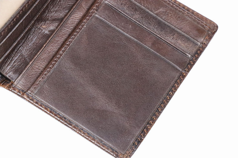 Matt Men's Leather Wallet Short Horizontal and Vertical Oil Wax Top Layer Cowhide Crocodile Head Wallet Vintage Wholesale