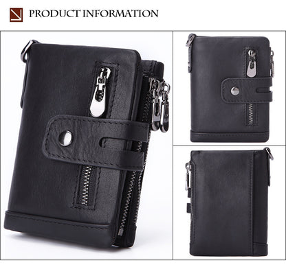 Cross-border Hot Selling Men's Cowhide Fashion Business Casual Multi-card Short Leather Wallet Zipper Card Bag Coin Purse