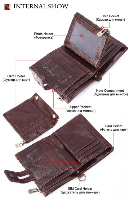 Cross-border Hot Selling Men's Cowhide Fashion Business Casual Multi-card Short Leather Wallet Zipper Card Bag Coin Purse