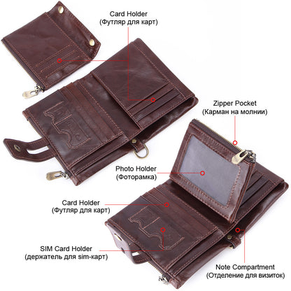 Cross-border Hot Selling Men's Cowhide Fashion Business Casual Multi-card Short Leather Wallet Zipper Card Bag Coin Purse