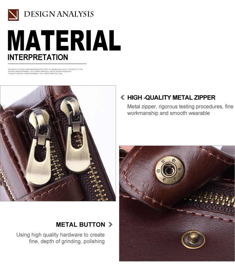 Cross-border Hot Selling Men's Cowhide Fashion Business Casual Multi-card Short Leather Wallet Zipper Card Bag Coin Purse