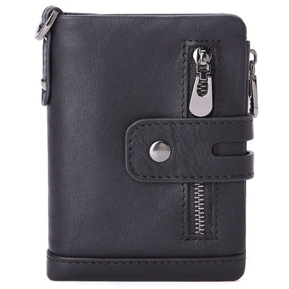 Cross-border Hot Selling Men's Cowhide Fashion Business Casual Multi-card Short Leather Wallet Zipper Card Bag Coin Purse