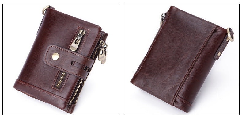 Cross-border Hot Selling Men's Cowhide Fashion Business Casual Multi-card Short Leather Wallet Zipper Card Bag Coin Purse