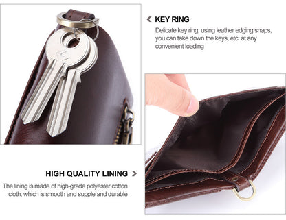 Cross-border Hot Selling Men's Cowhide Fashion Business Casual Multi-card Short Leather Wallet Zipper Card Bag Coin Purse
