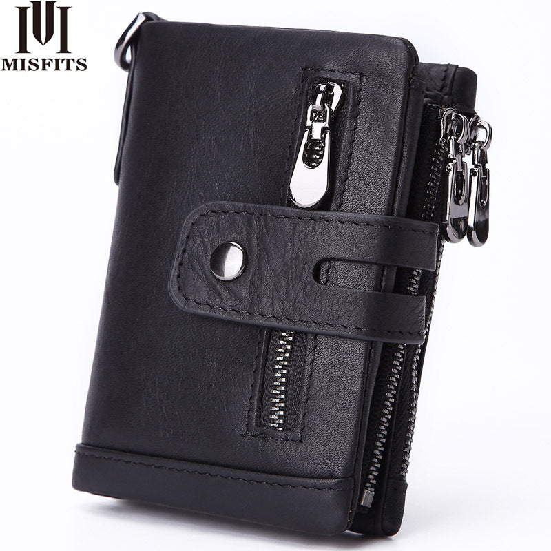 Cross-border Hot Selling Men's Cowhide Fashion Business Casual Multi-card Short Leather Wallet Zipper Card Bag Coin Purse