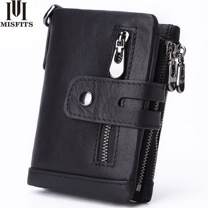 Cross-border Hot Selling Men's Cowhide Fashion Business Casual Multi-card Short Leather Wallet Zipper Card Bag Coin Purse