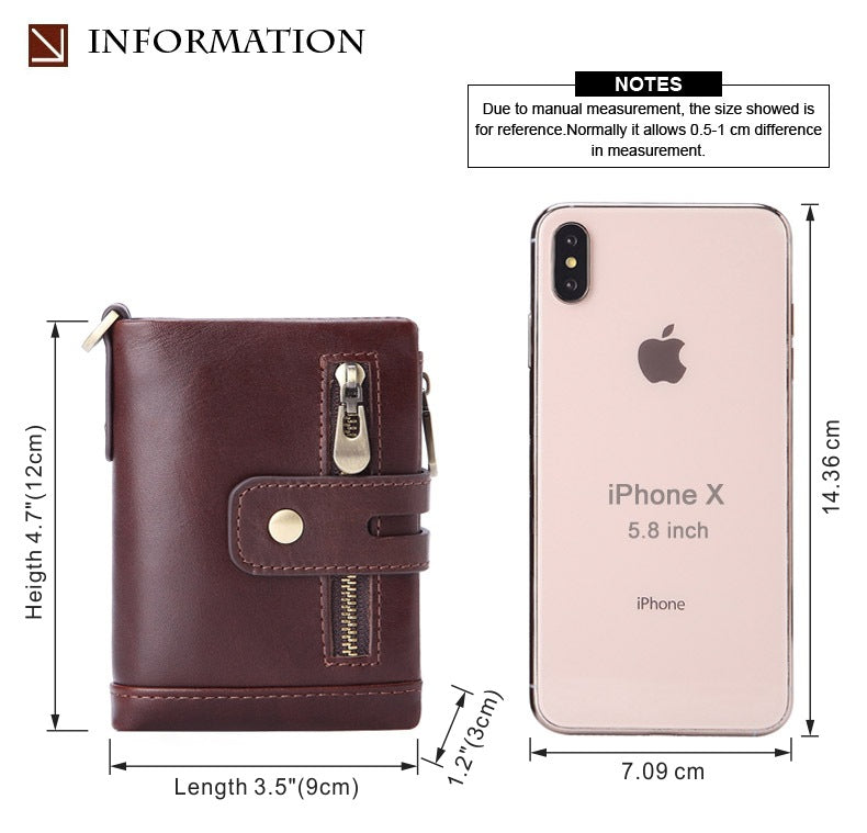 Cross-border Hot Selling Men's Cowhide Fashion Business Casual Multi-card Short Leather Wallet Zipper Card Bag Coin Purse