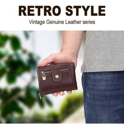Cross-border Hot Selling Men's Cowhide Fashion Business Casual Multi-card Short Leather Wallet Zipper Card Bag Coin Purse