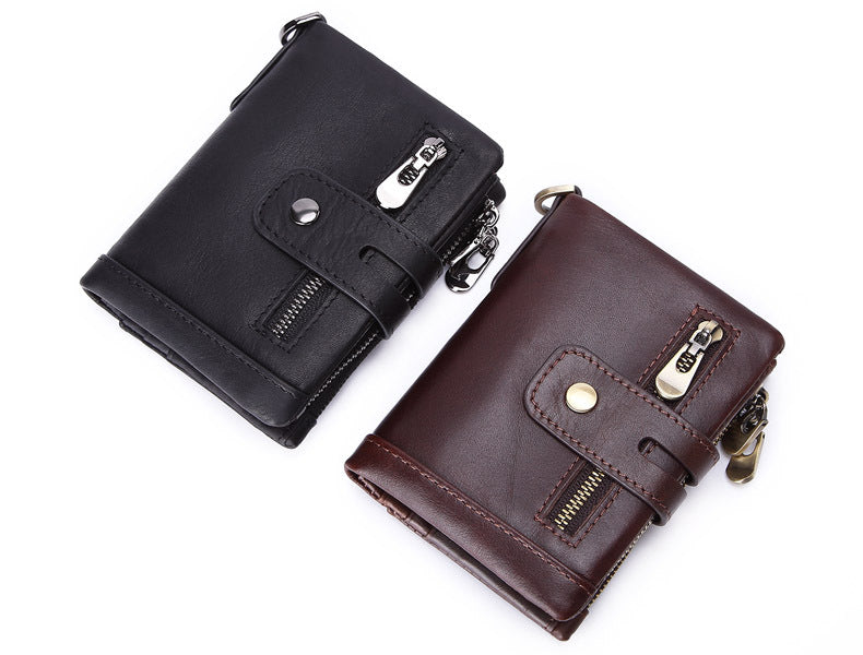 Cross-border Hot Selling Men's Cowhide Fashion Business Casual Multi-card Short Leather Wallet Zipper Card Bag Coin Purse