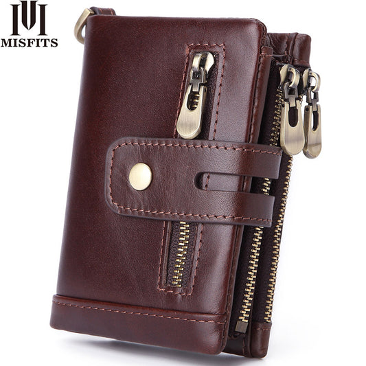 Cross-border Hot Selling Men's Cowhide Fashion Business Casual Multi-card Short Leather Wallet Zipper Card Bag Coin Purse