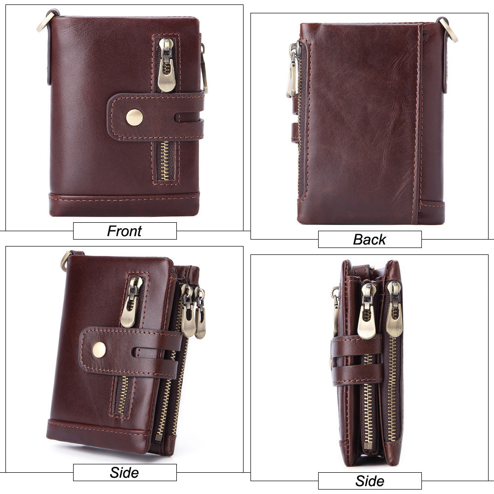 Cross-border Hot Selling Men's Cowhide Fashion Business Casual Multi-card Short Leather Wallet Zipper Card Bag Coin Purse