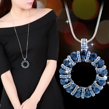 Diamond-Encrusted Circular Sweater Chain for Women 2024 New Autumn and Winter Long Necklace Clothing Accessory Geometric Shape Sparkling Diamond Pendant
