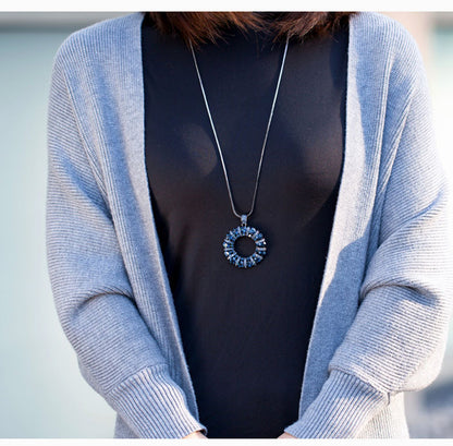 Diamond-Encrusted Circular Sweater Chain for Women 2024 New Autumn and Winter Long Necklace Clothing Accessory Geometric Shape Sparkling Diamond Pendant