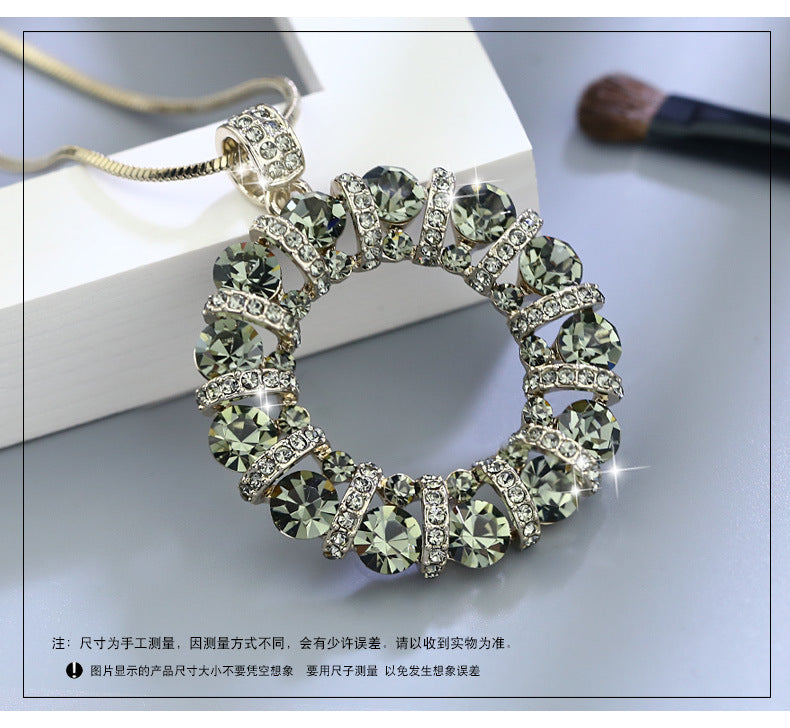 Diamond-Encrusted Circular Sweater Chain for Women 2024 New Autumn and Winter Long Necklace Clothing Accessory Geometric Shape Sparkling Diamond Pendant