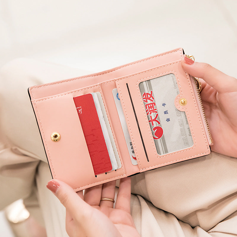 Phase Printed Leather Goods Ultra-Thin Short Wallet for Women 2024 New K-Style Cute Student Simple Wallet Card Holder Coin Purse