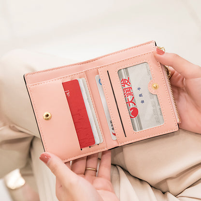 Phase Printed Leather Goods Ultra-Thin Short Wallet for Women 2024 New K-Style Cute Student Simple Wallet Card Holder Coin Purse