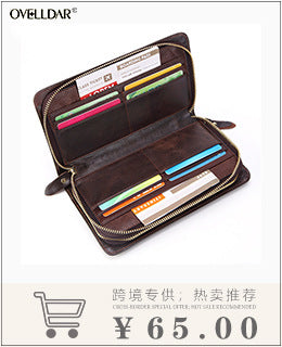Dropshipping Spot Oil Wax Leather Single Pull Bag First Layer Genuine Leather Long Zipper Bag Retro Hot Selling Cross-Border Wallet