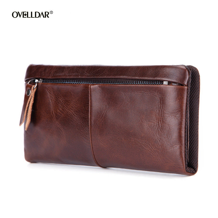 Hot-Selling Genuine Leather Men's Wallet, Business Casual Long Clutch Bag with Multiple Card Slots, Vintage Style Cowhide Men's Bag