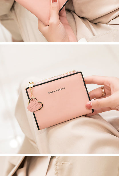Phase Printed Leather Goods Ultra-Thin Short Wallet for Women 2024 New K-Style Cute Student Simple Wallet Card Holder Coin Purse