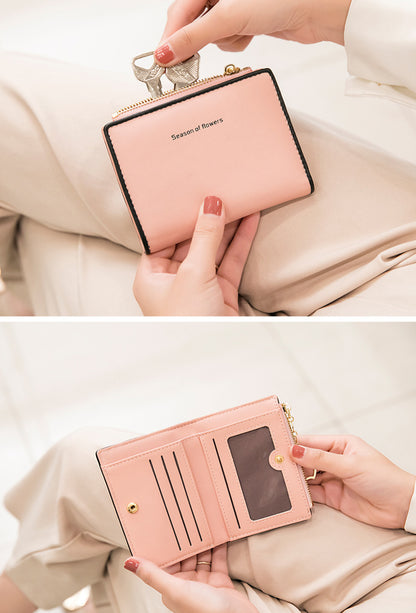 Phase Printed Leather Goods Ultra-Thin Short Wallet for Women 2024 New K-Style Cute Student Simple Wallet Card Holder Coin Purse