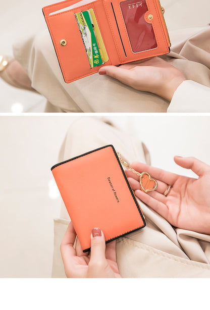 Phase Printed Leather Goods Ultra-Thin Short Wallet for Women 2024 New K-Style Cute Student Simple Wallet Card Holder Coin Purse