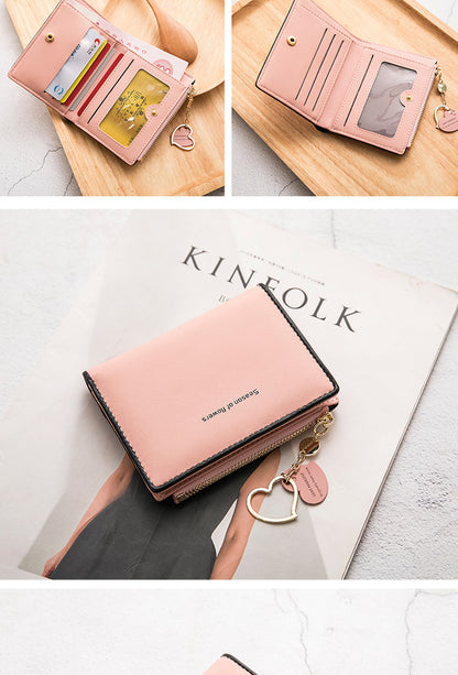 Phase Printed Leather Goods Ultra-Thin Short Wallet for Women 2024 New K-Style Cute Student Simple Wallet Card Holder Coin Purse