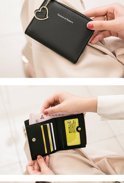 Phase Printed Leather Goods Ultra-Thin Short Wallet for Women 2024 New K-Style Cute Student Simple Wallet Card Holder Coin Purse