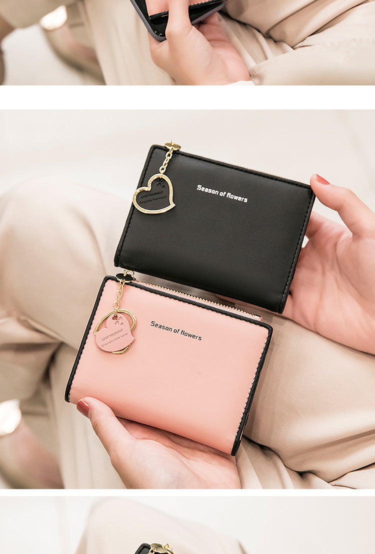 Phase Printed Leather Goods Ultra-Thin Short Wallet for Women 2024 New K-Style Cute Student Simple Wallet Card Holder Coin Purse