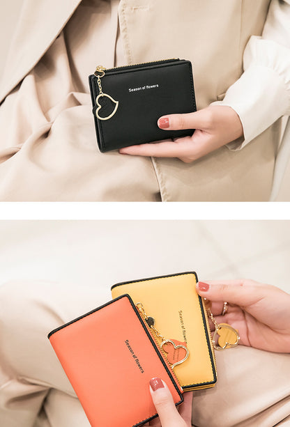 Phase Printed Leather Goods Ultra-Thin Short Wallet for Women 2024 New K-Style Cute Student Simple Wallet Card Holder Coin Purse