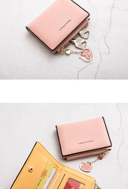 Phase Printed Leather Goods Ultra-Thin Short Wallet for Women 2024 New K-Style Cute Student Simple Wallet Card Holder Coin Purse