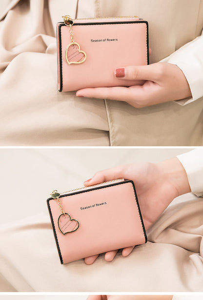 Phase Printed Leather Goods Ultra-Thin Short Wallet for Women 2024 New K-Style Cute Student Simple Wallet Card Holder Coin Purse